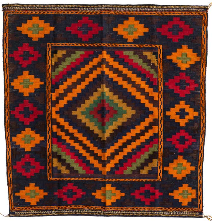 3' 10 x 4' Hand Knotted Kilim Fars Persian Wool Square Rug