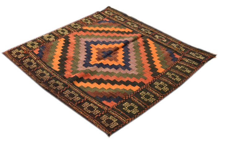 Detail image of 3' 9 x 3' 9 Hand Woven Kilim Fars Wool Square Rug