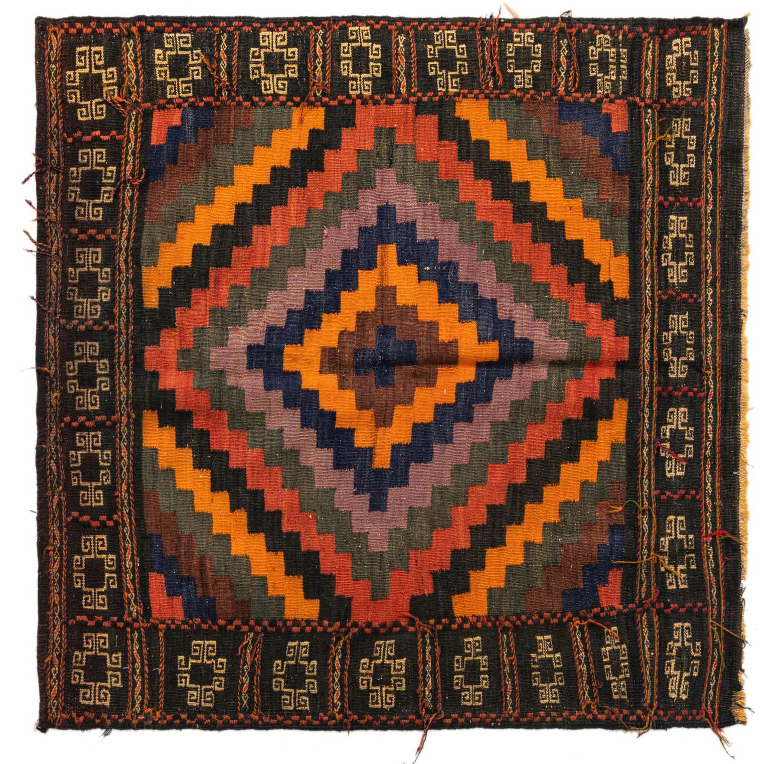 3' 9 x 3' 9 Hand Woven Kilim Fars Wool Square Rug