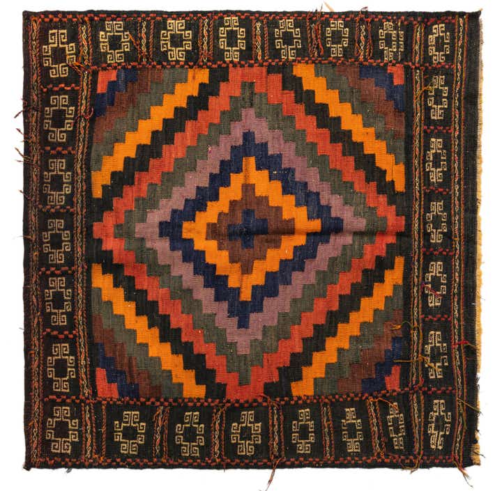 3' 9 x 3' 9 Hand Woven Kilim Fars Wool Square Rug