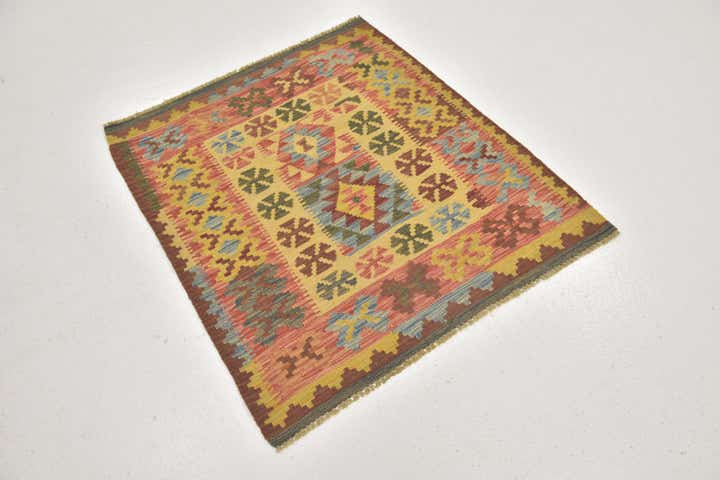3' 4 x 3' 6 Hand Woven Kilim Maymana Wool Square Rug