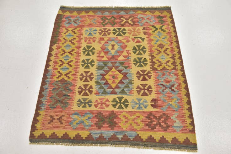 Detail image of 3' 4 x 3' 6 Hand Woven Kilim Maymana Wool Square Rug