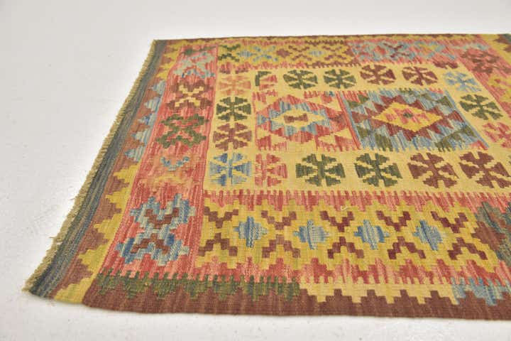 3' 4 x 3' 6 Hand Woven Kilim Maymana Wool Square Rug