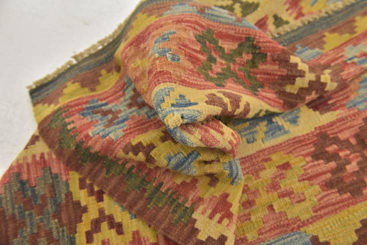 Detail image of 3' 4 x 3' 6 Hand Woven Kilim Maymana Wool Square Rug