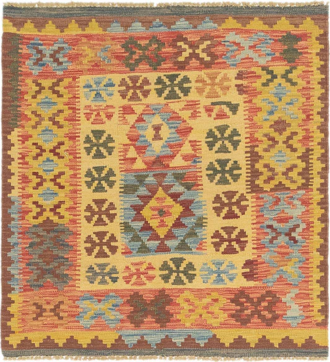 3' 4 x 3' 6 Hand Woven Kilim Maymana Wool Square Rug