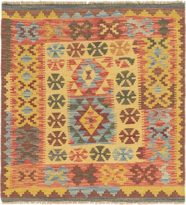 3' 4 x 3' 6 Hand Woven Kilim Maymana Wool Square Rug