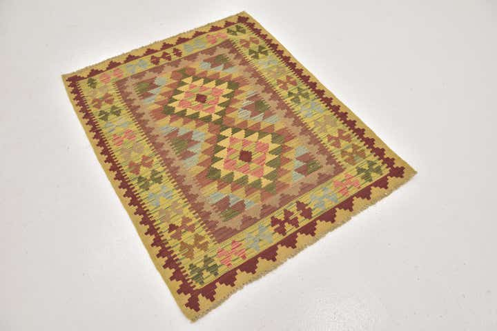 3' 4 x 4' Hand Woven Kilim Maymana Wool Square Rug