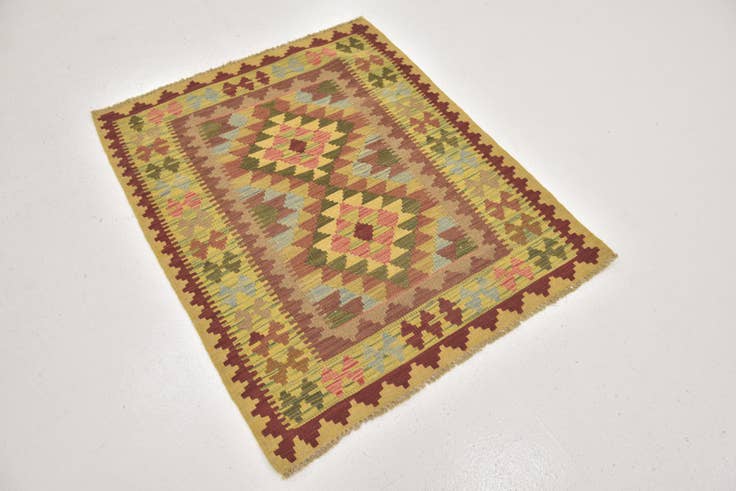 Detail image of 3' 4 x 4' Hand Woven Kilim Maymana Wool Square Rug