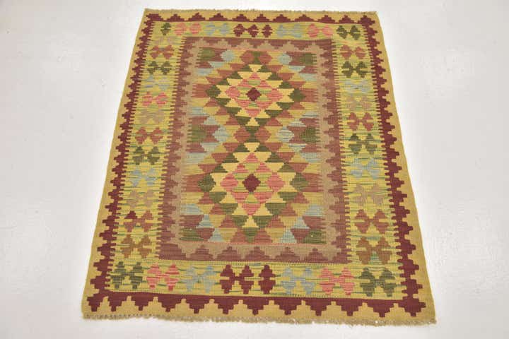 3' 4 x 4' Hand Woven Kilim Maymana Wool Square Rug