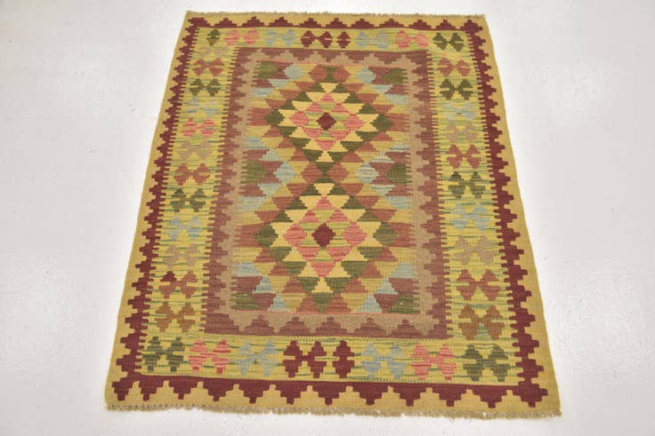Detail image of 3' 4 x 4' Hand Woven Kilim Maymana Wool Square Rug