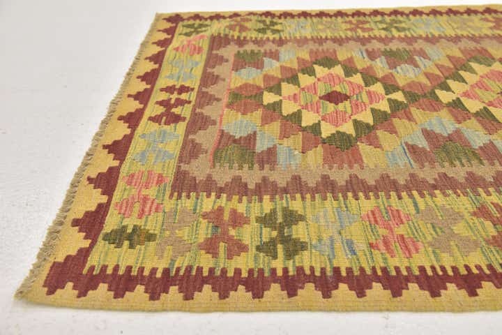 3' 4 x 4' Hand Woven Kilim Maymana Wool Square Rug