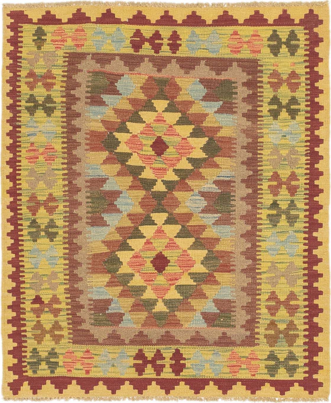 3' 4 x 4' Hand Woven Kilim Maymana Wool Square Rug