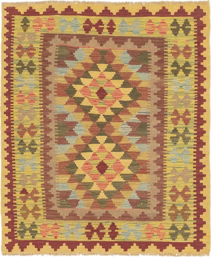 3' 4 x 4' Hand Woven Kilim Maymana Wool Square Rug