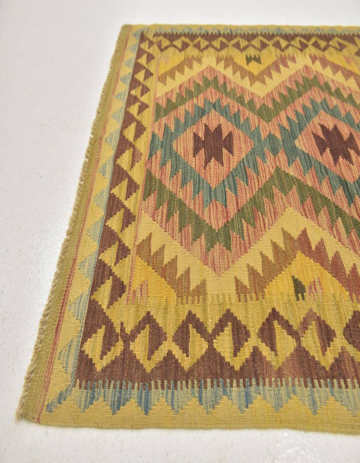 Detail image of 3' 3 x 3' 7  Hand Woven Kilim Maymana Wool Square Rug