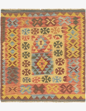 3' 4 x 3' 6 Hand Woven Kilim Maymana Wool Square Rug