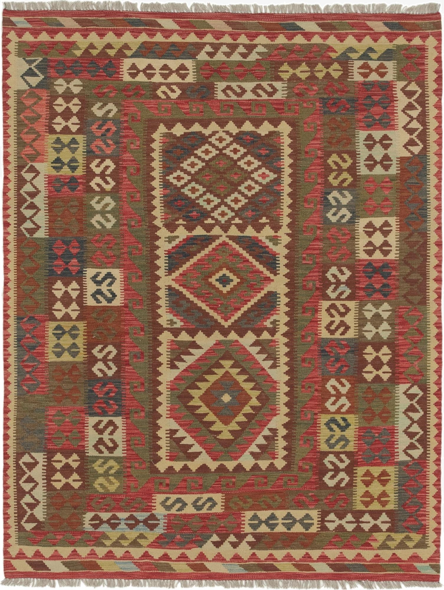 5' 4 x 6' 10  Hand Woven Kilim Maymana Wool Square Rug