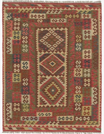 5' 4 x 6' 10 Hand Woven Kilim Maymana Wool Square Rug