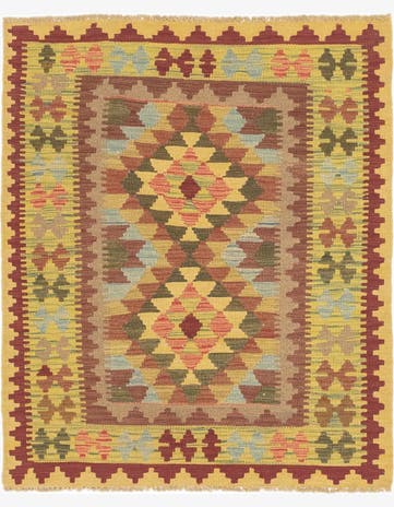 3' 4 x 4' Hand Woven Kilim Maymana Wool Square Rug