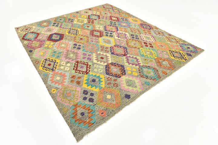7' x 8' 2 Hand Woven Kilim Modern Wool Square Rug