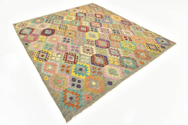 Detail image of 7' x 8' 2 Hand Woven Kilim Modern Wool Square Rug