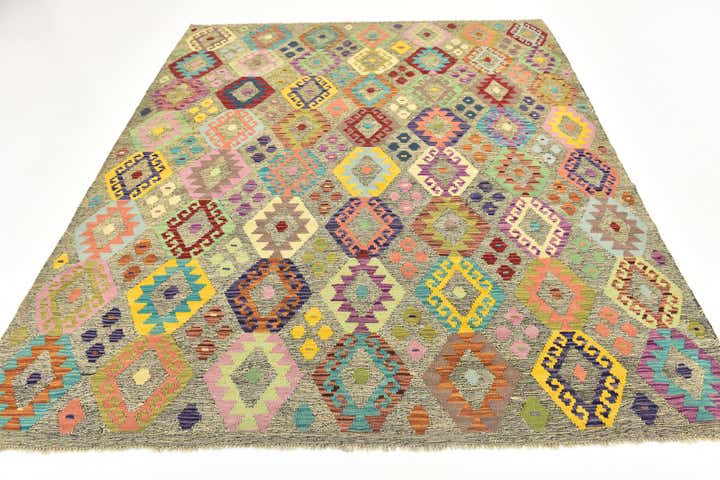 7' x 8' 2 Hand Woven Kilim Modern Wool Square Rug