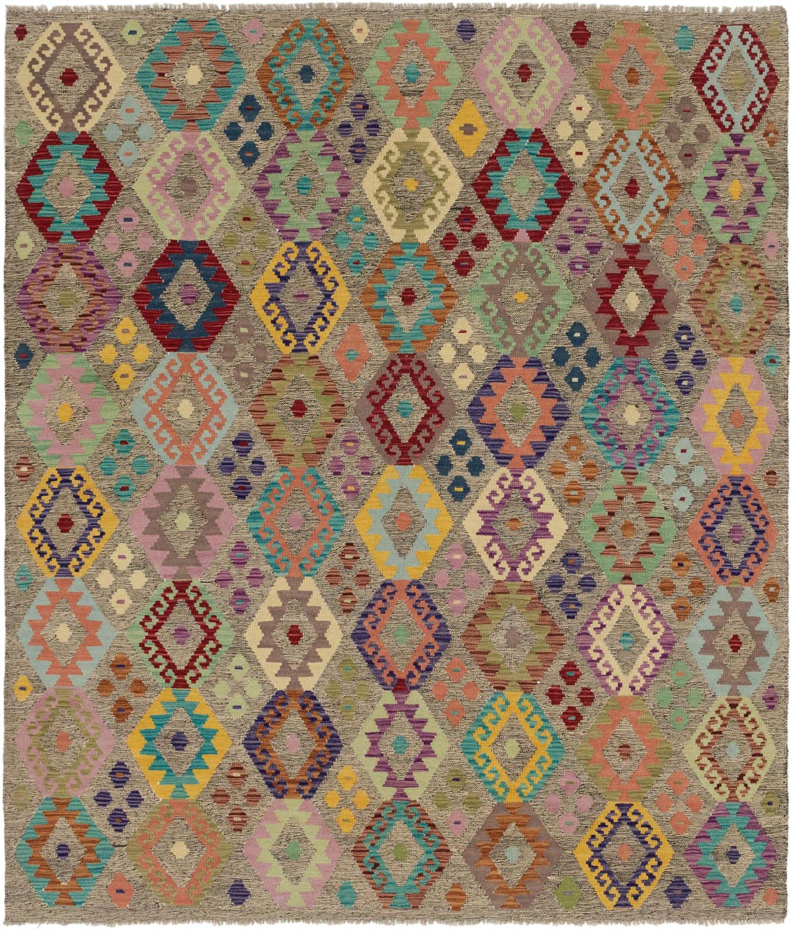 7' x 8' 2 Hand Woven Kilim Modern Wool Square Rug