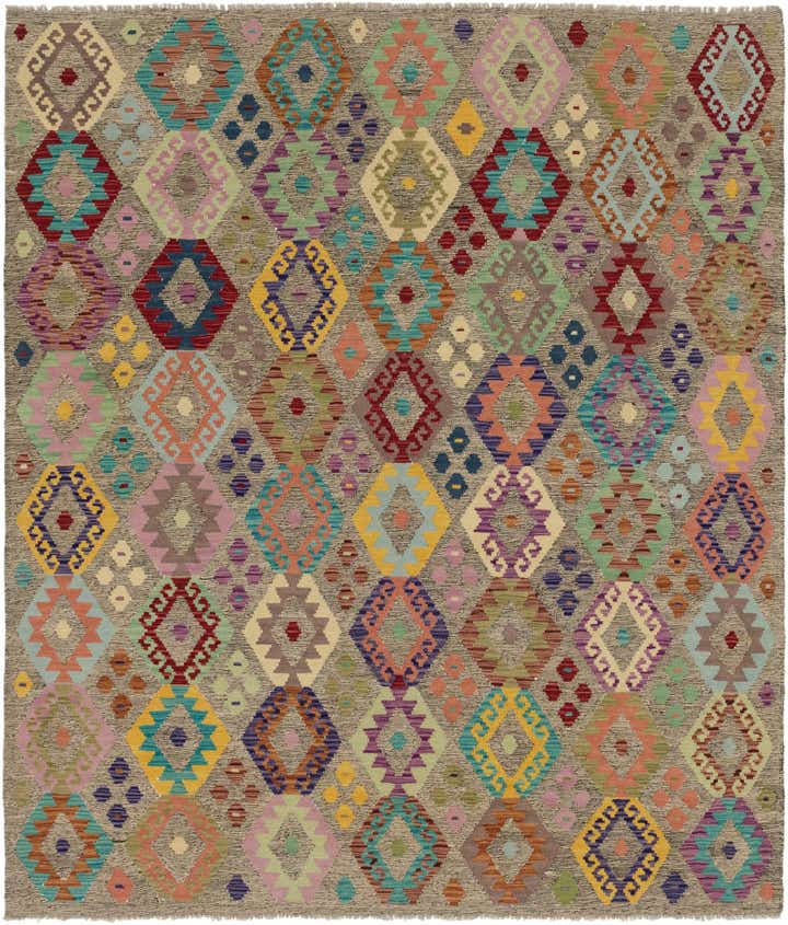 7' x 8' 2 Hand Woven Kilim Modern Wool Square Rug