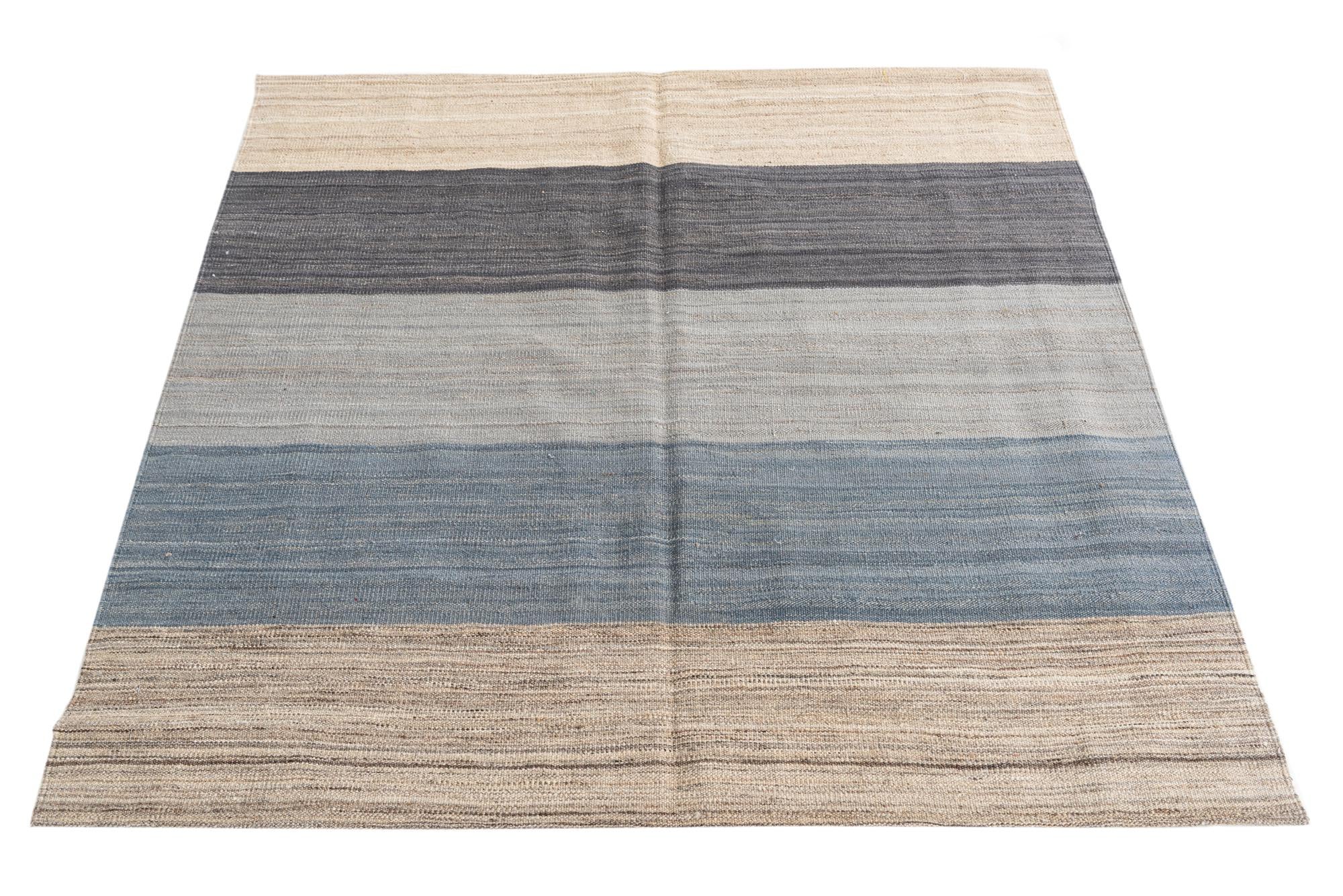4' 6 x 4' 8 Hand Woven Kilim Modern Wool Square Rug