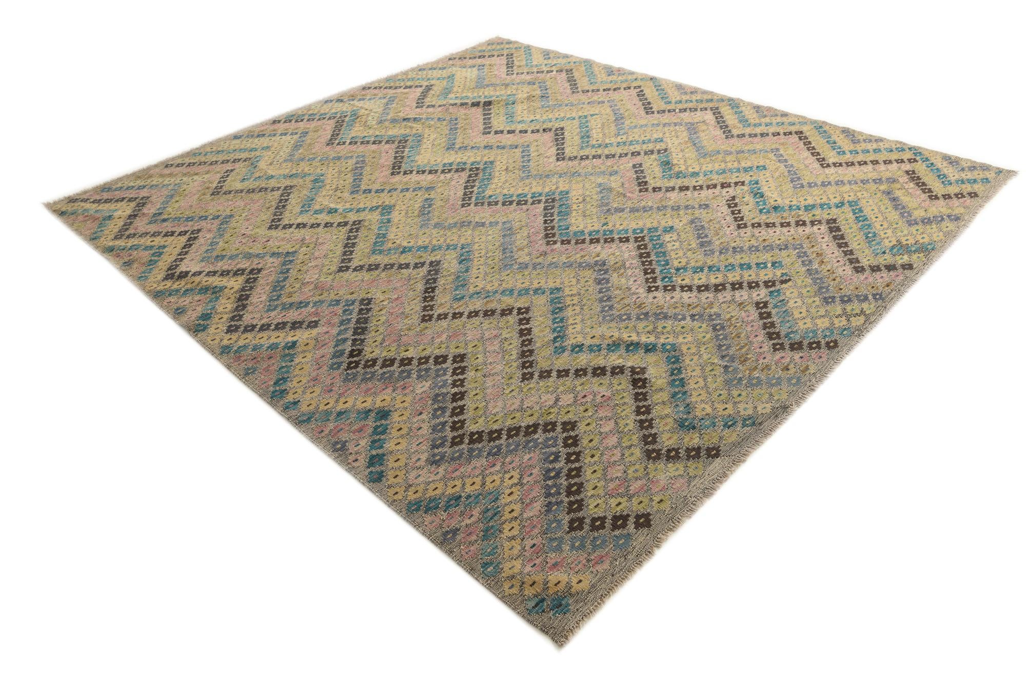 9' x 9' 5 Hand Woven Kilim Modern Wool Square Rug