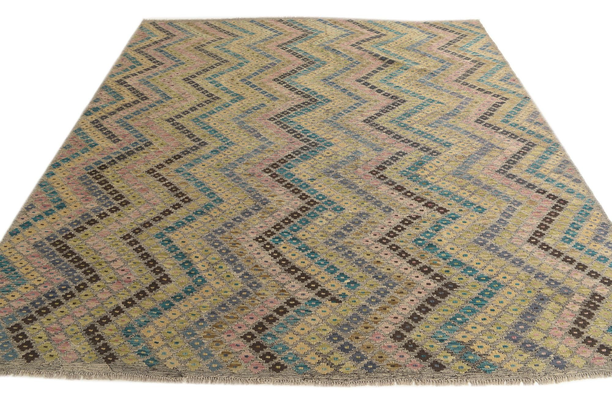9' x 9' 5 Hand Woven Kilim Modern Wool Square Rug