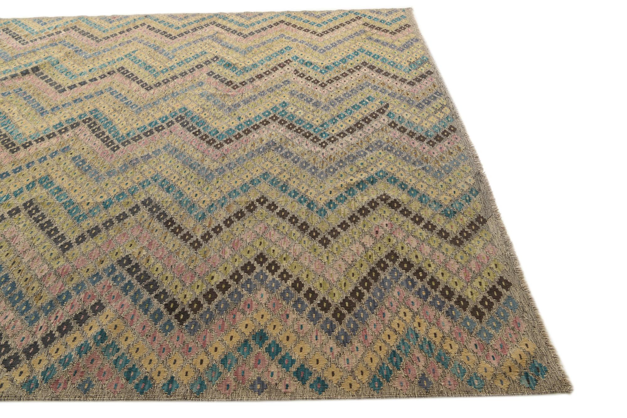 9' x 9' 5 Hand Woven Kilim Modern Wool Square Rug