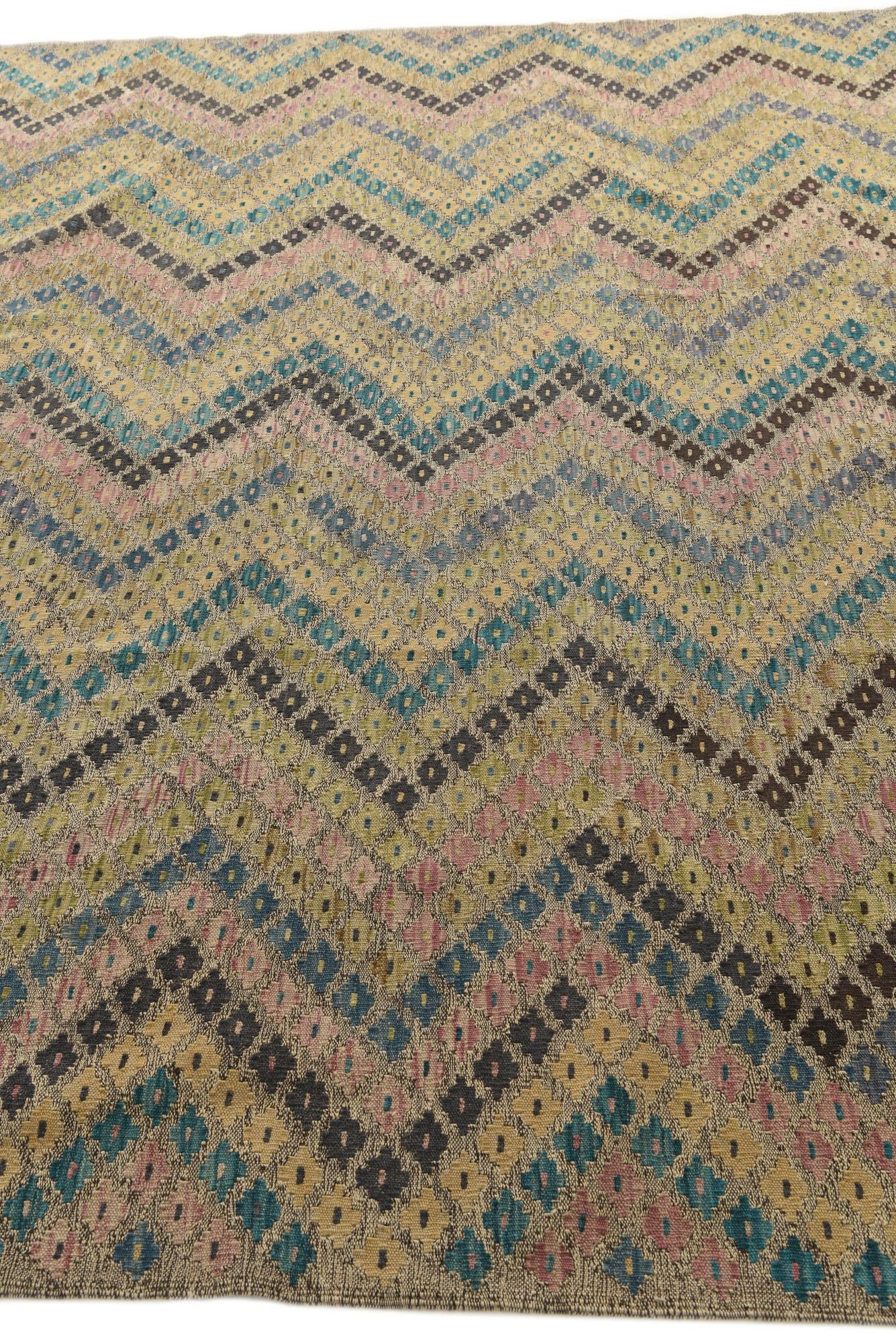 9' x 9' 5 Hand Woven Kilim Modern Wool Square Rug