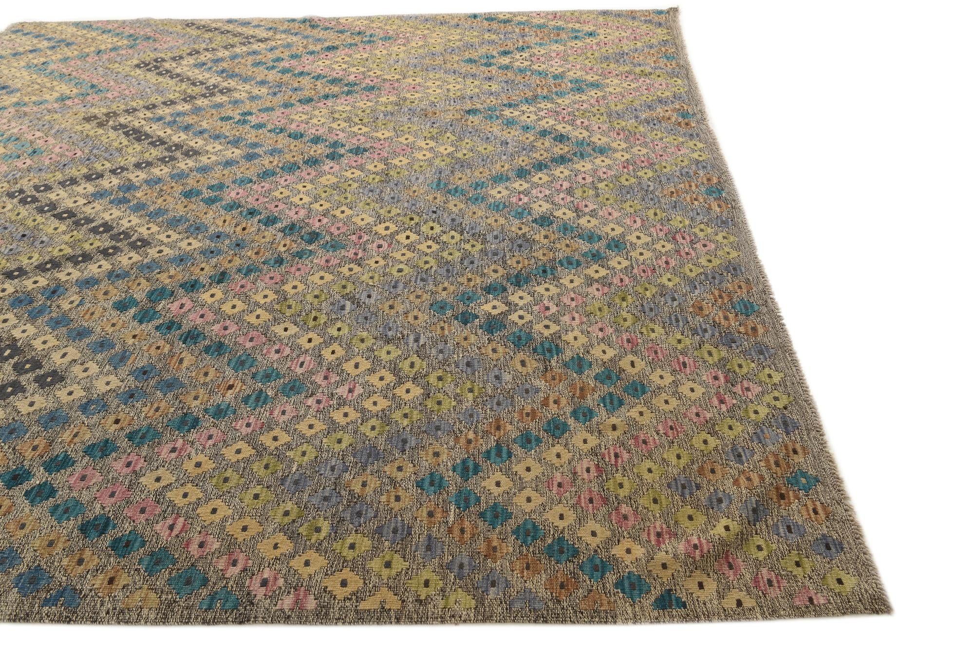 9' 1 x 9' 6 Hand Woven Kilim Modern Wool Square Rug