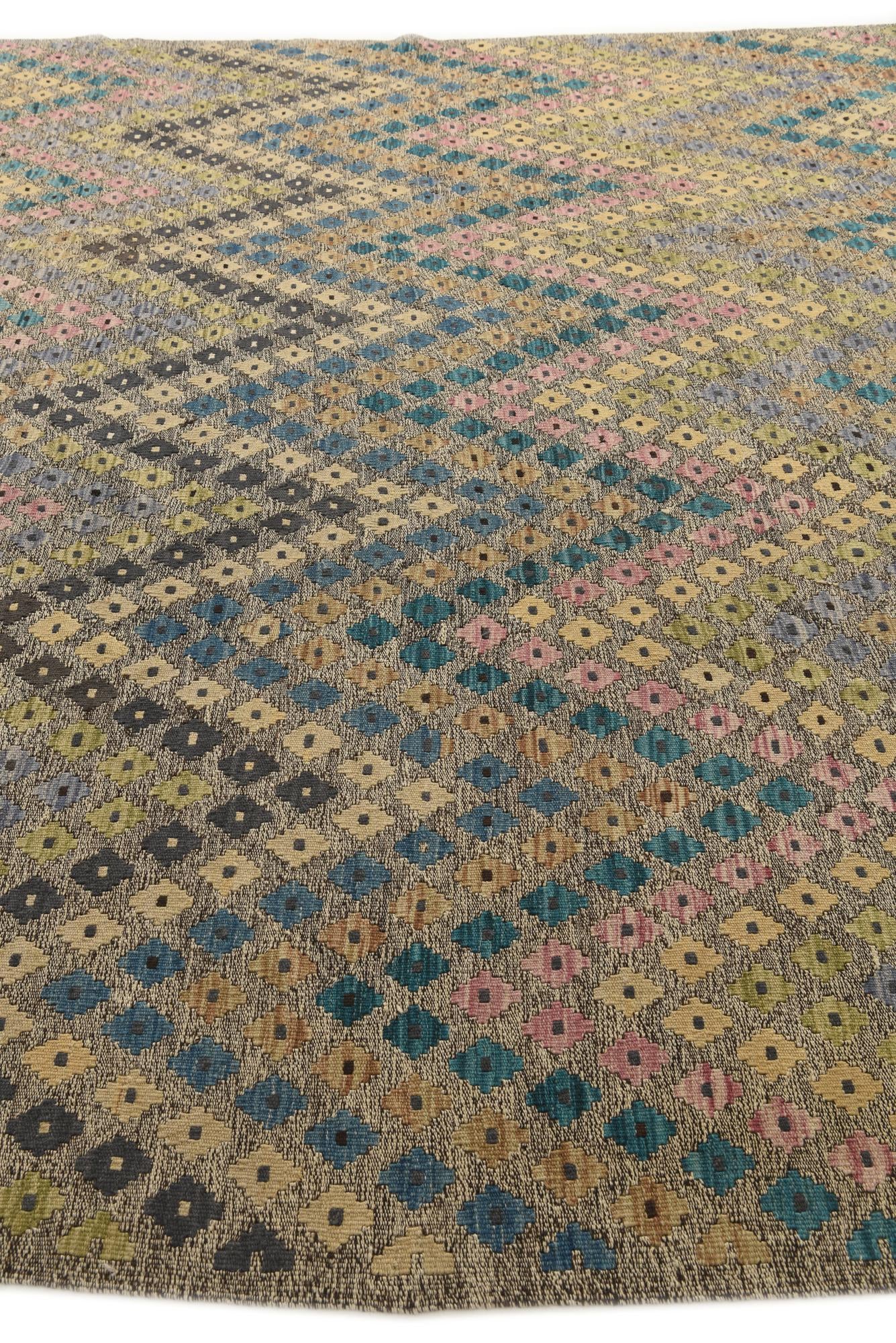9' 1 x 9' 6 Hand Woven Kilim Modern Wool Square Rug