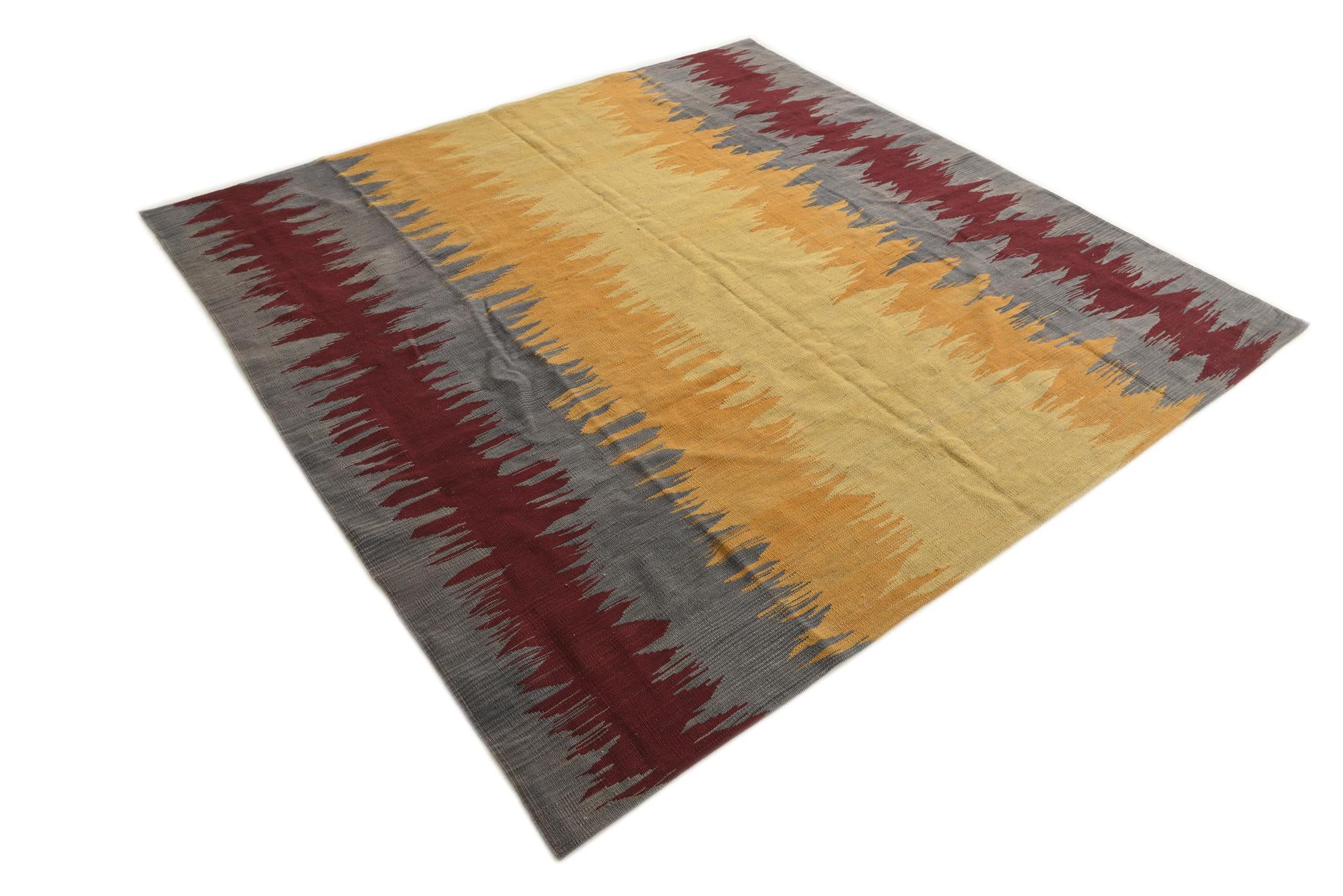 7' 1 x 7' 1 Hand Woven Kilim Modern Wool Square Rug