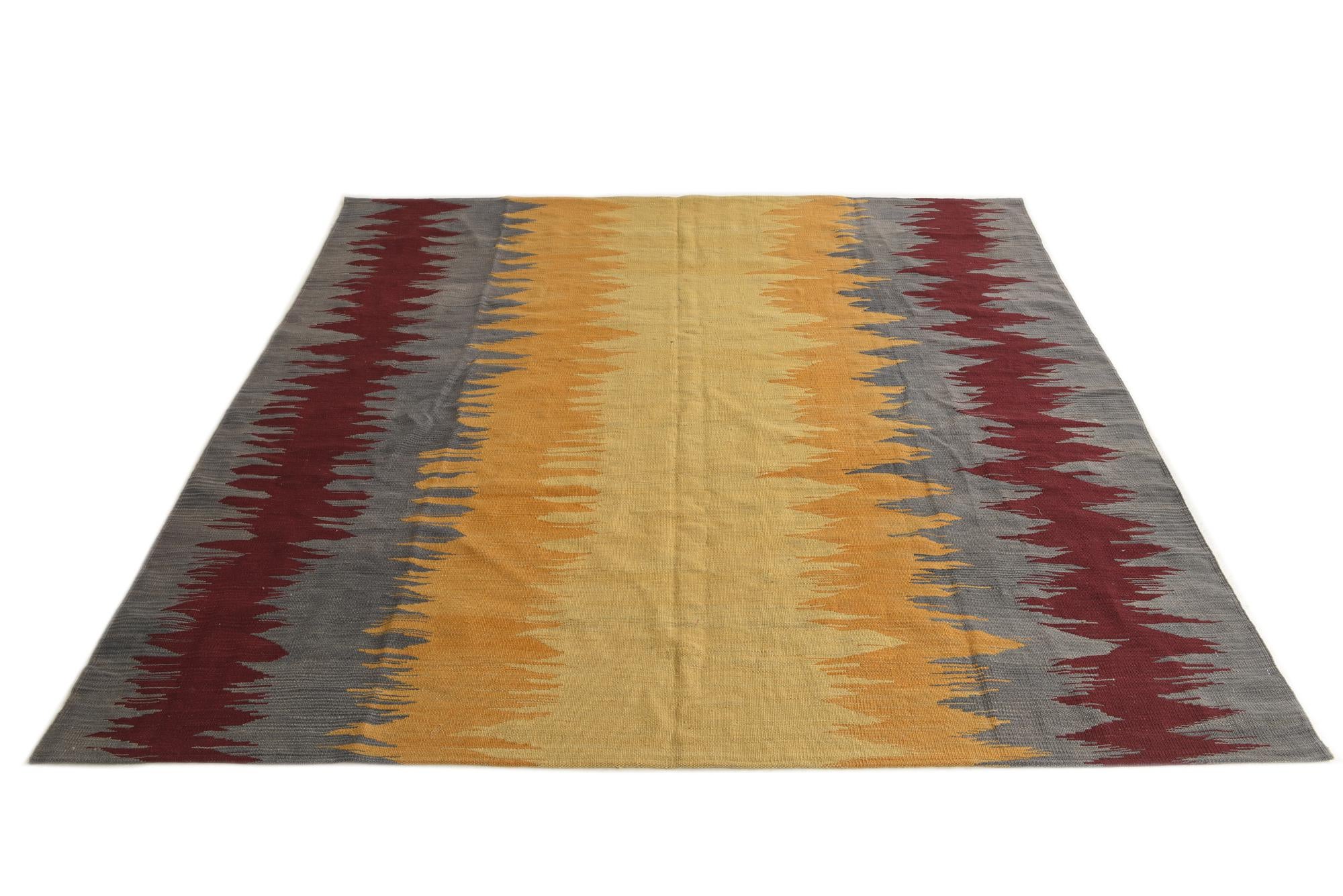 7' 1 x 7' 1 Hand Woven Kilim Modern Wool Square Rug