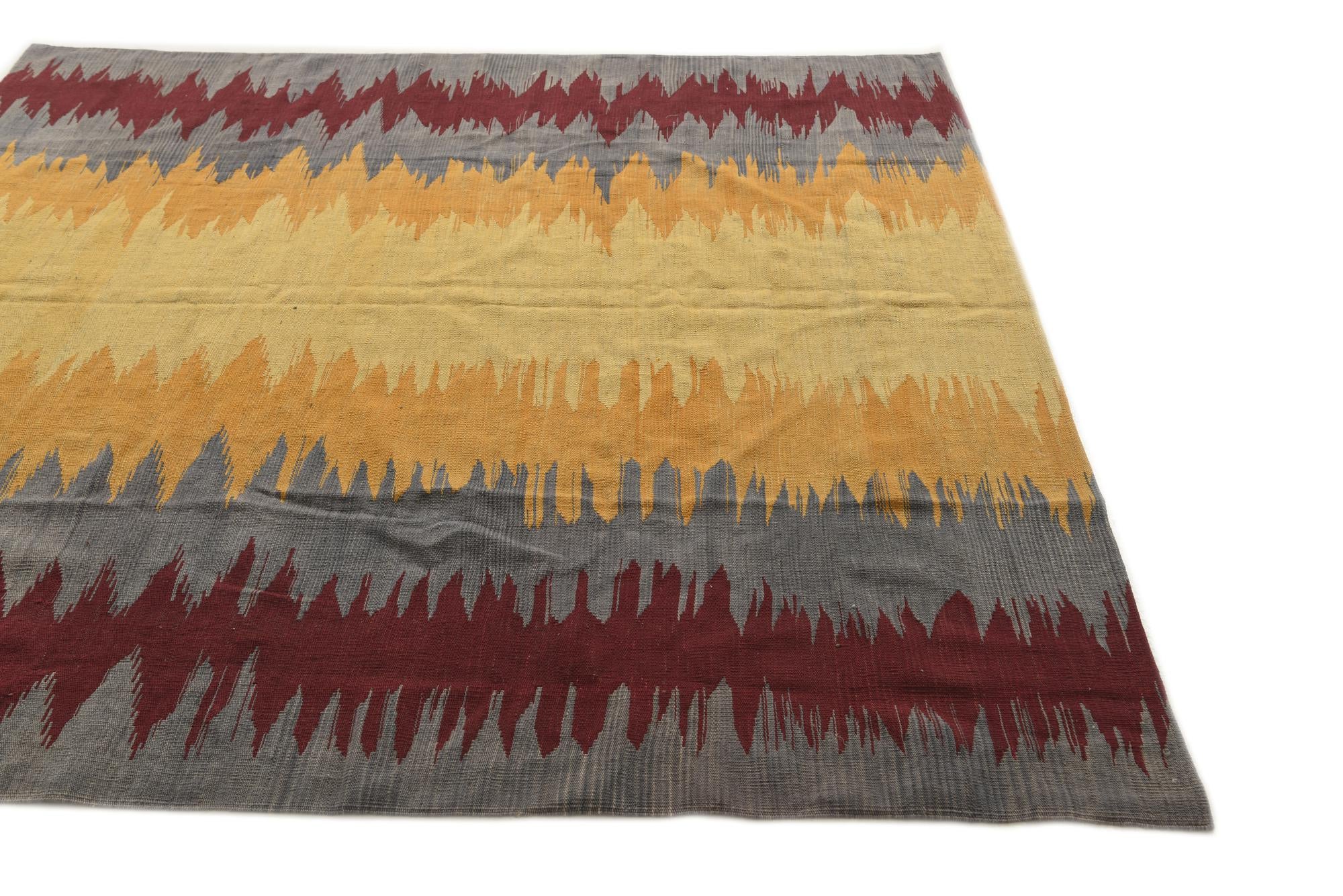 7' 1 x 7' 1 Hand Woven Kilim Modern Wool Square Rug