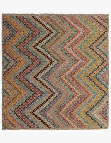 8' 9 x 9' 5 Hand Woven Kilim Modern Wool Square Rug