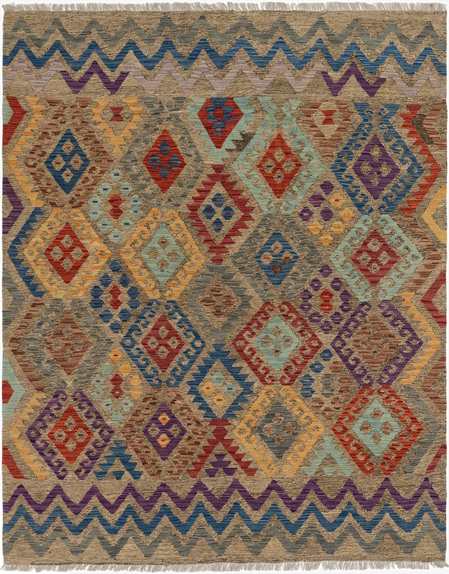 6' 7 x 8'  Hand Woven Kilim Modern Wool Square Rug