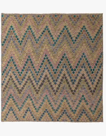 9' 1 x 9' 6 Hand Woven Kilim Modern Wool Square Rug