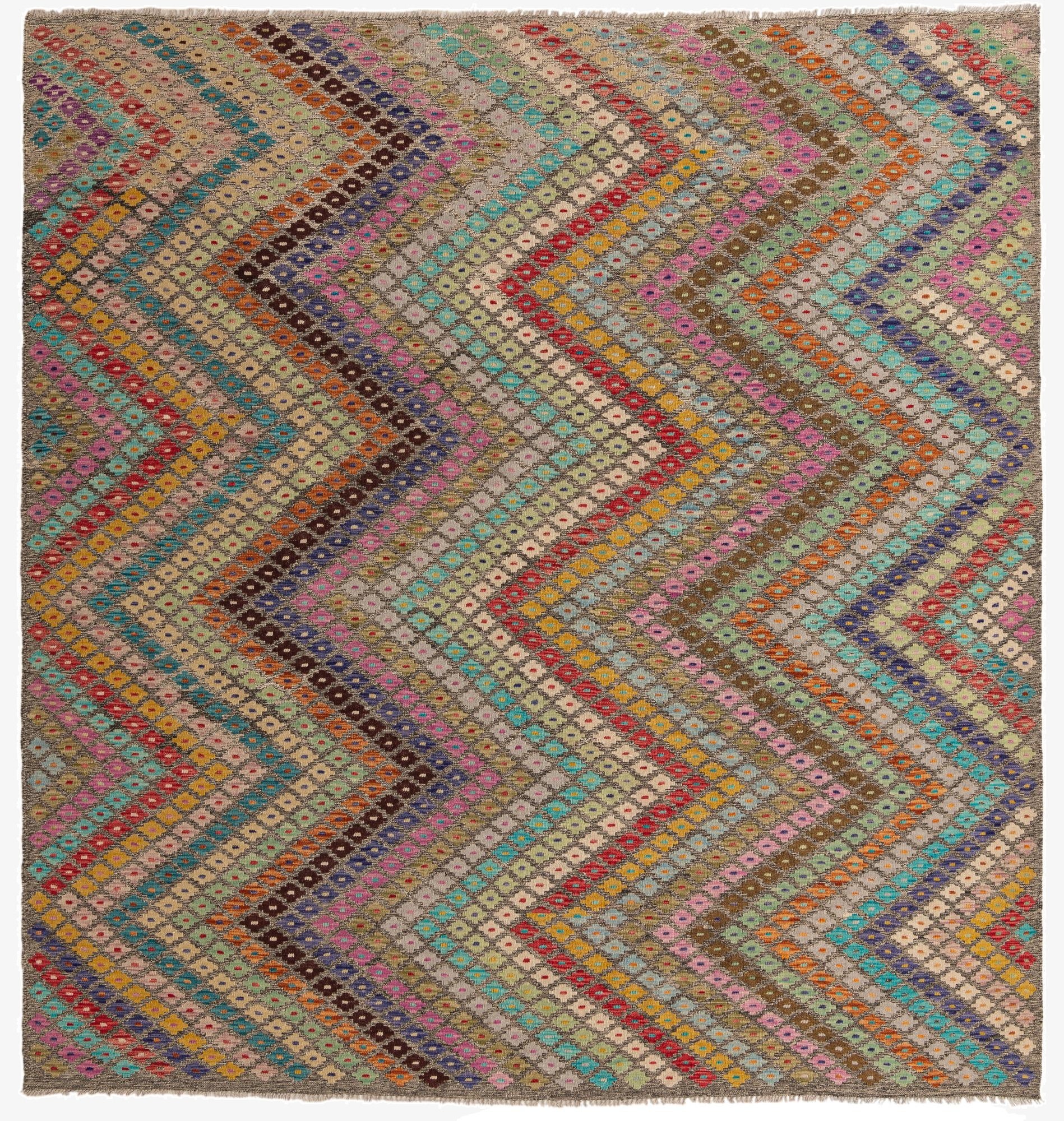 8' 10 x 9' 5  Hand Woven Kilim Modern Wool Square Rug