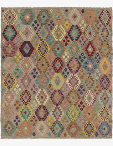 7' x 8' 2 Hand Woven Kilim Modern Wool Square Rug