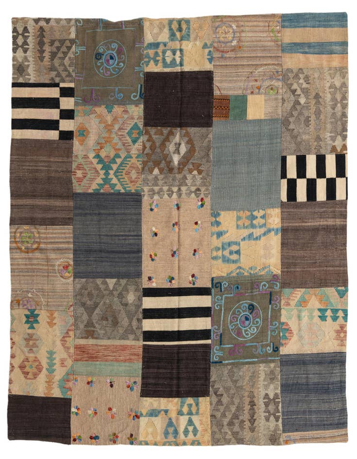 Detail image of 7' x 8' 1 Hand Woven Kilim Patchwork Wool Square Rug