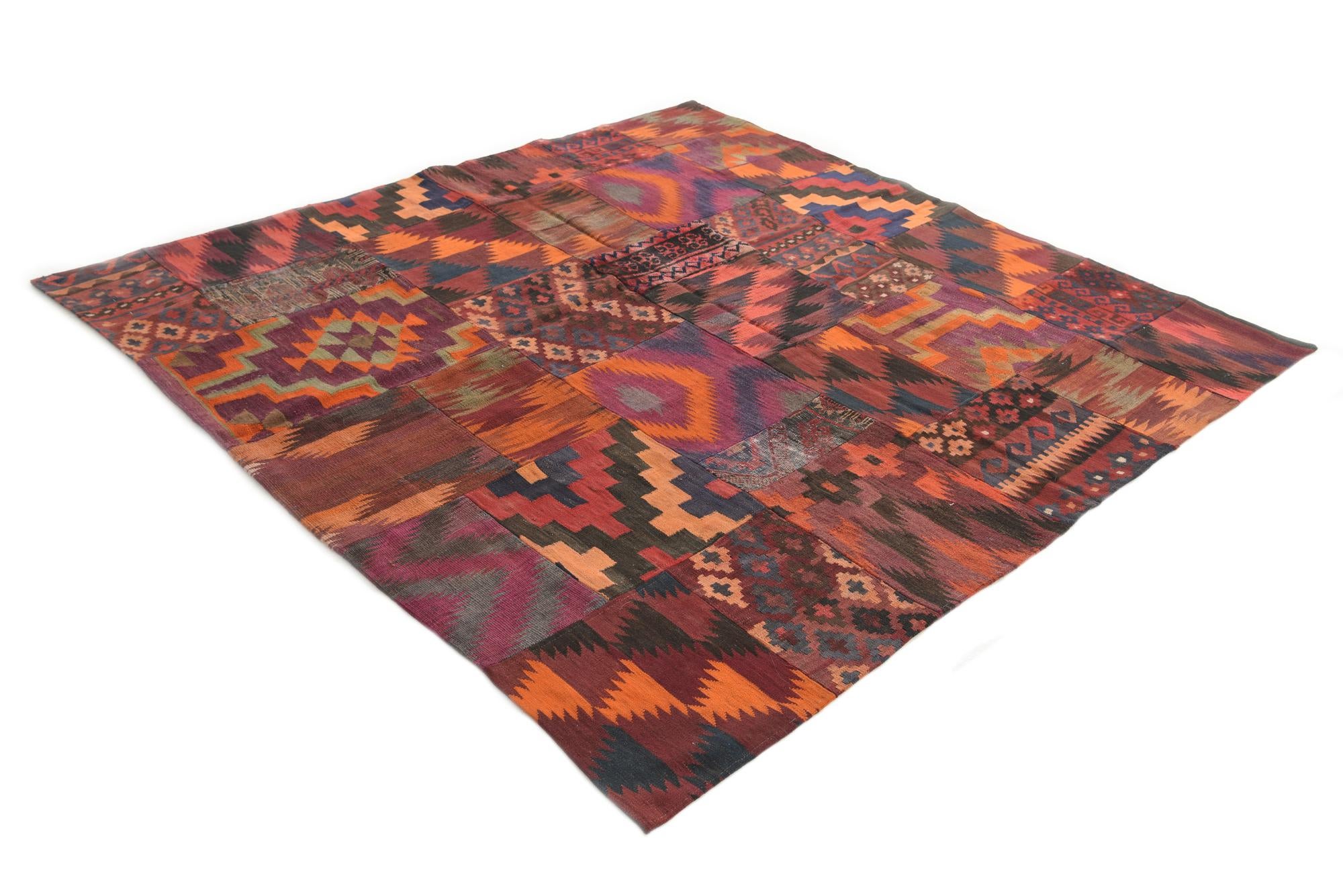 6' 7 x 6' 9 Hand Woven Kilim Patchwork Wool Square Rug