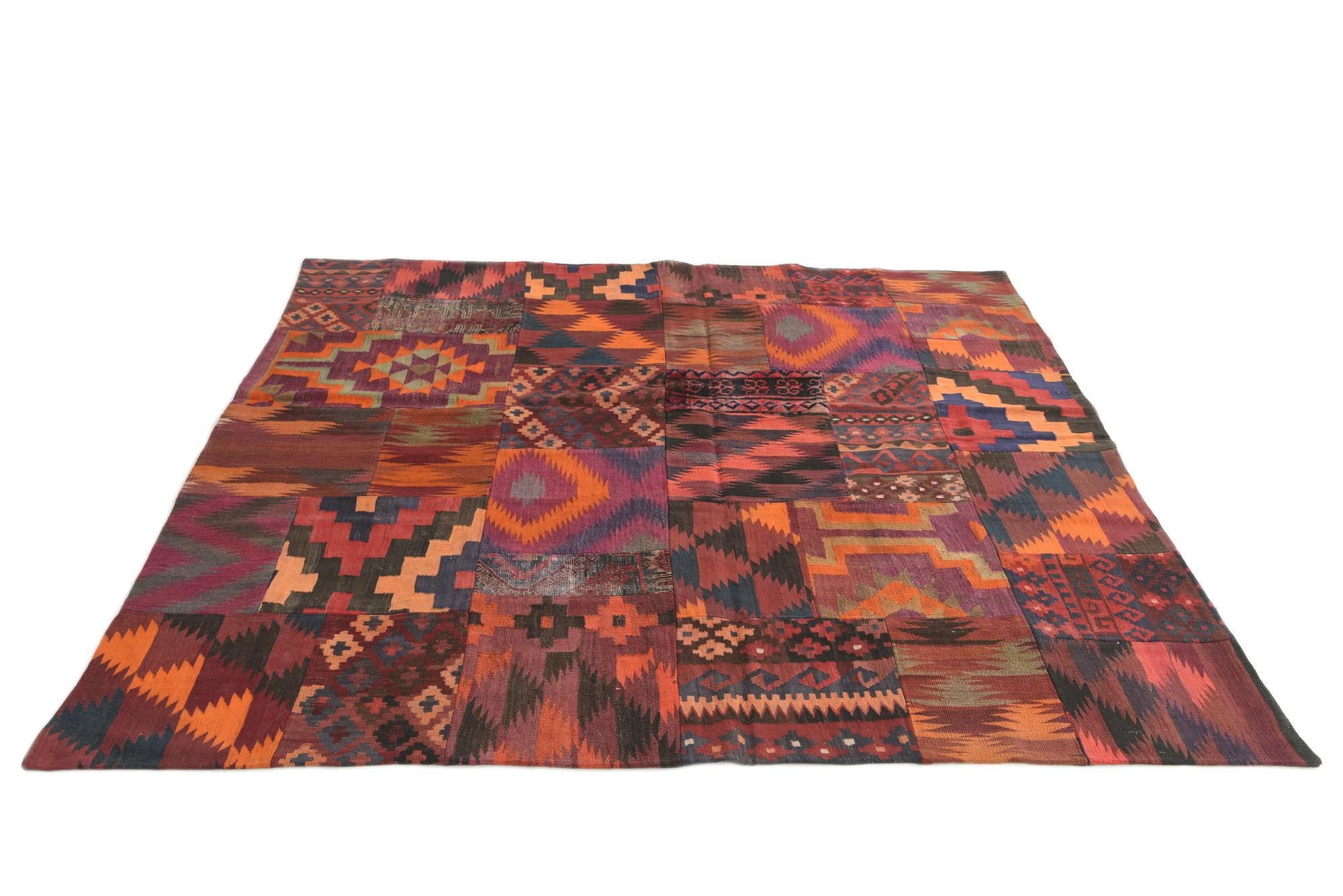 6' 7 x 6' 9 Hand Woven Kilim Patchwork Wool Square Rug
