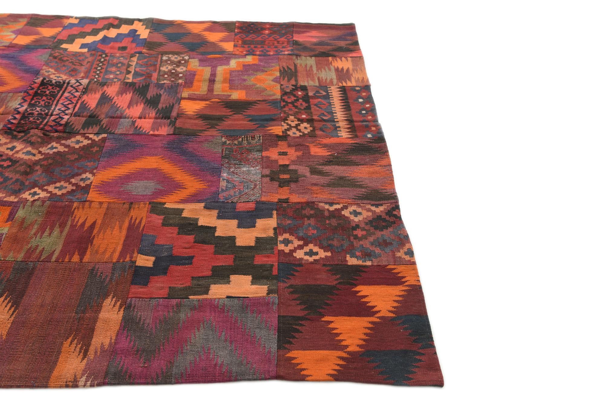 6' 7 x 6' 9 Hand Woven Kilim Patchwork Wool Square Rug
