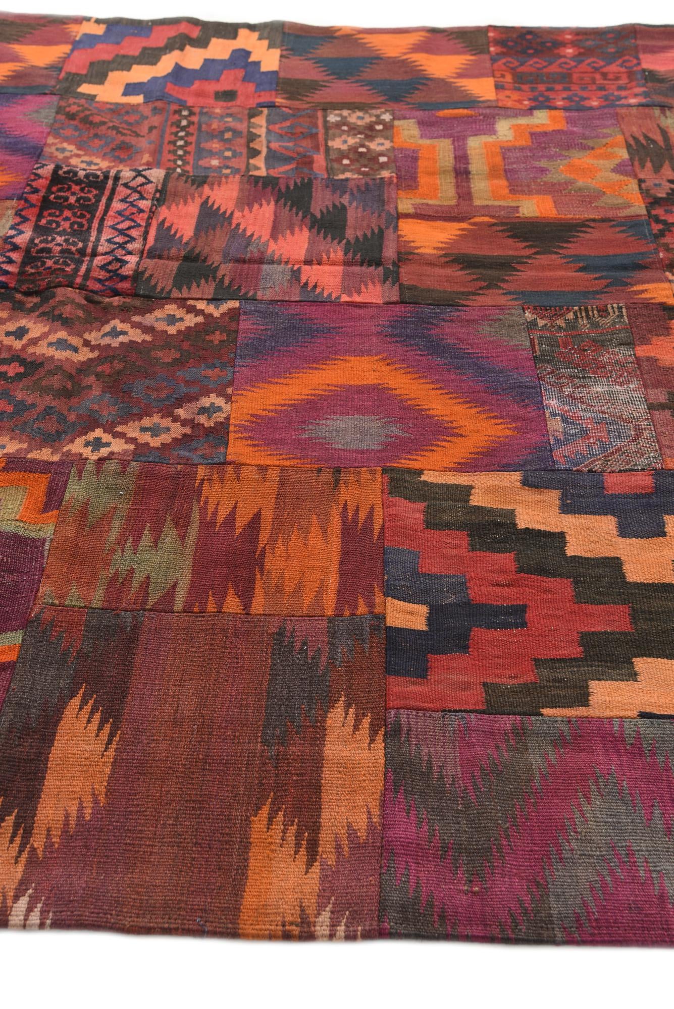 6' 7 x 6' 9 Hand Woven Kilim Patchwork Wool Square Rug