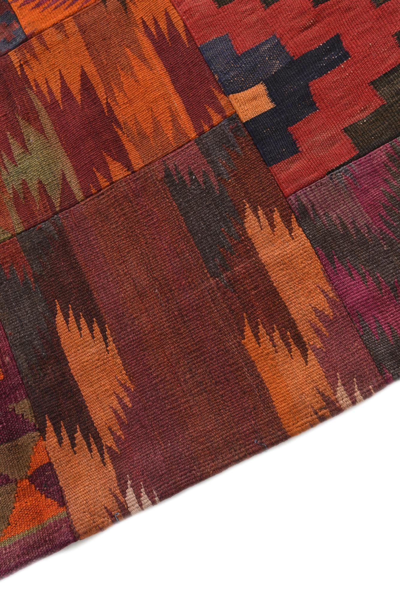 6' 7 x 6' 9 Hand Woven Kilim Patchwork Wool Square Rug