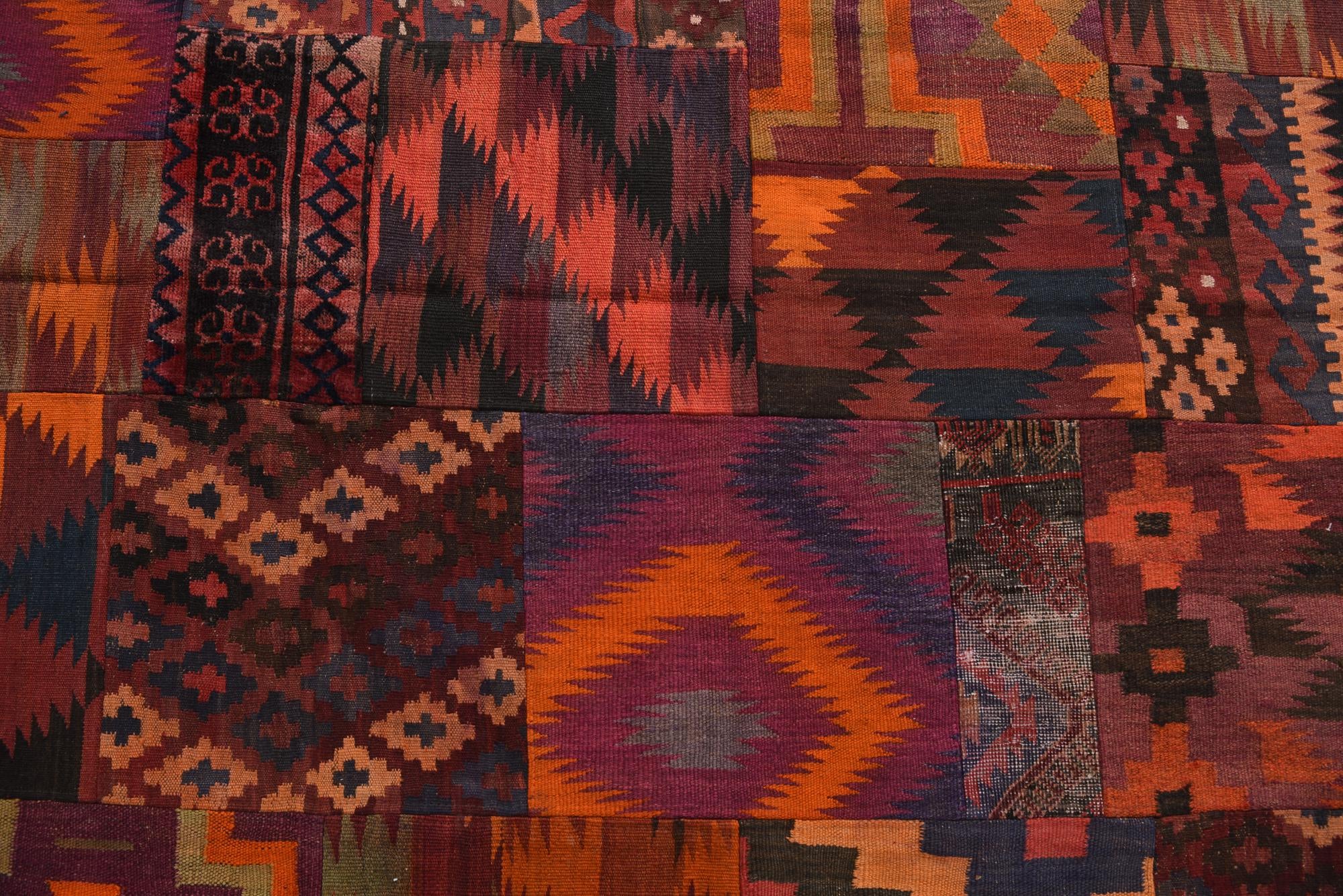 6' 7 x 6' 9 Hand Woven Kilim Patchwork Wool Square Rug