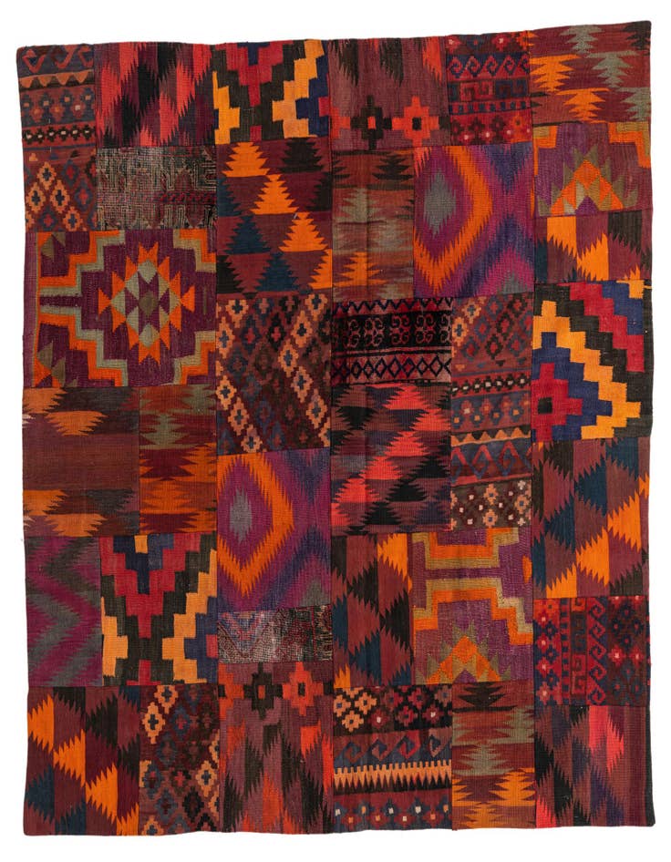 Detail image of 6' 7 x 6' 9 Hand Woven Kilim Patchwork Wool Square Rug